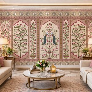 Royal Mughal Peacock Garden Mural