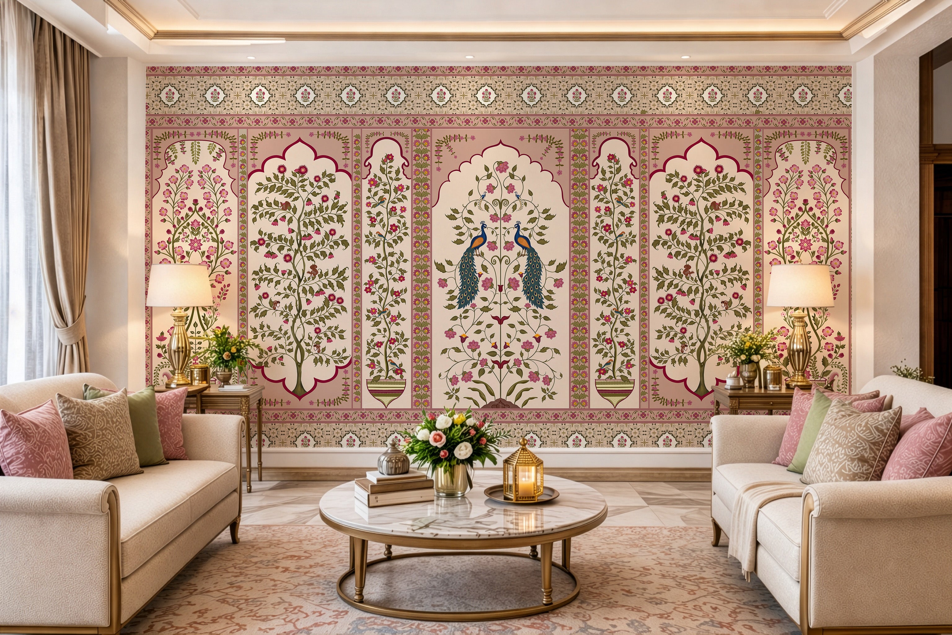 Royal Mughal Peacock Garden Mural