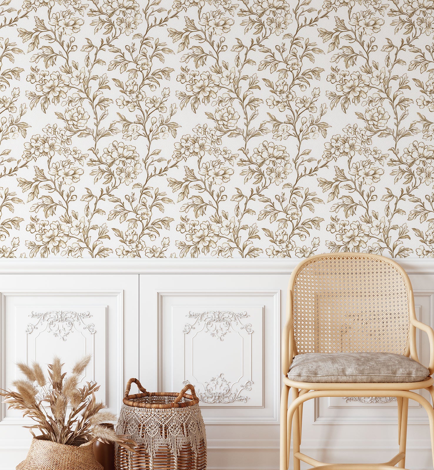 Botanical Toile Floral Wallpaper