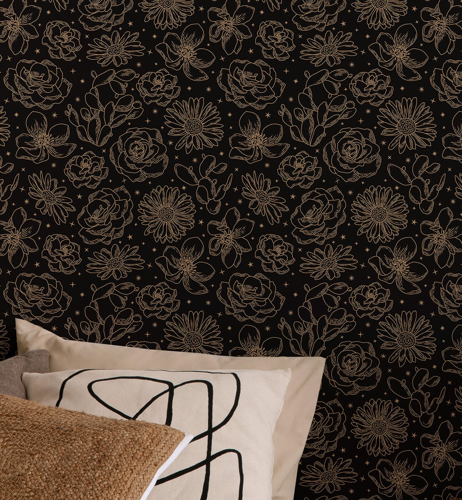 Elegant Outline Floral Wallpaper