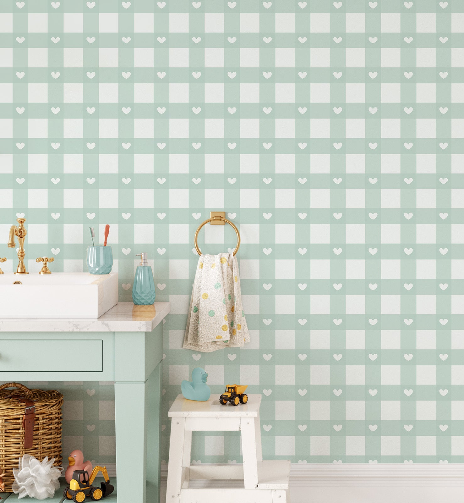 Pastel Love Check Pattern Wallpaper