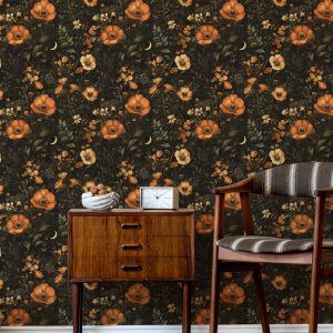 Vintage Golden Botanical Night Garden Wallpaper