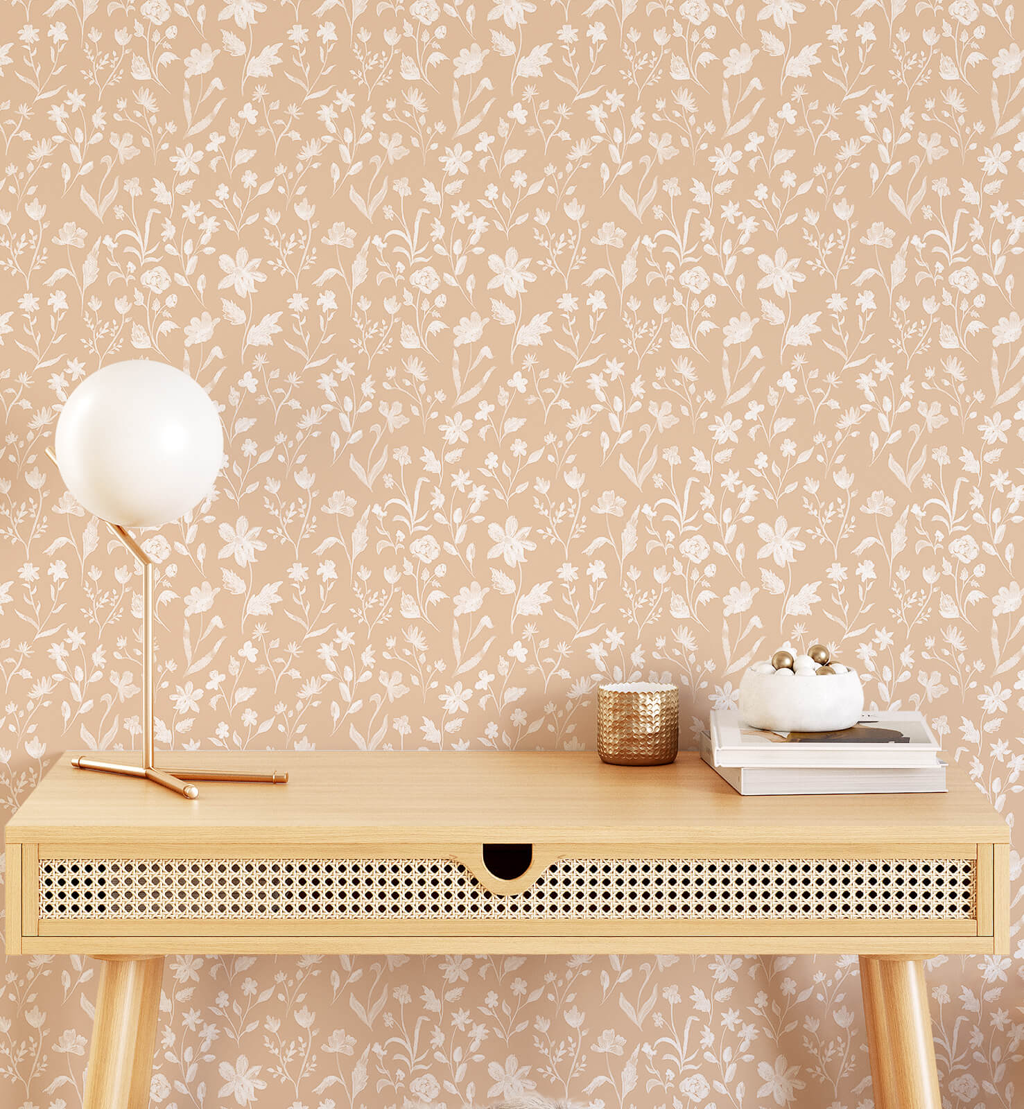 Blotchy Watercolor Wildflowers Brown Wallpaper
