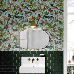 Antique Botanical Bird & Fruit Collage Wallpaper