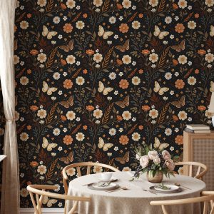 Boho Night Butterflies Meadow Digital Pattern Wallpaper