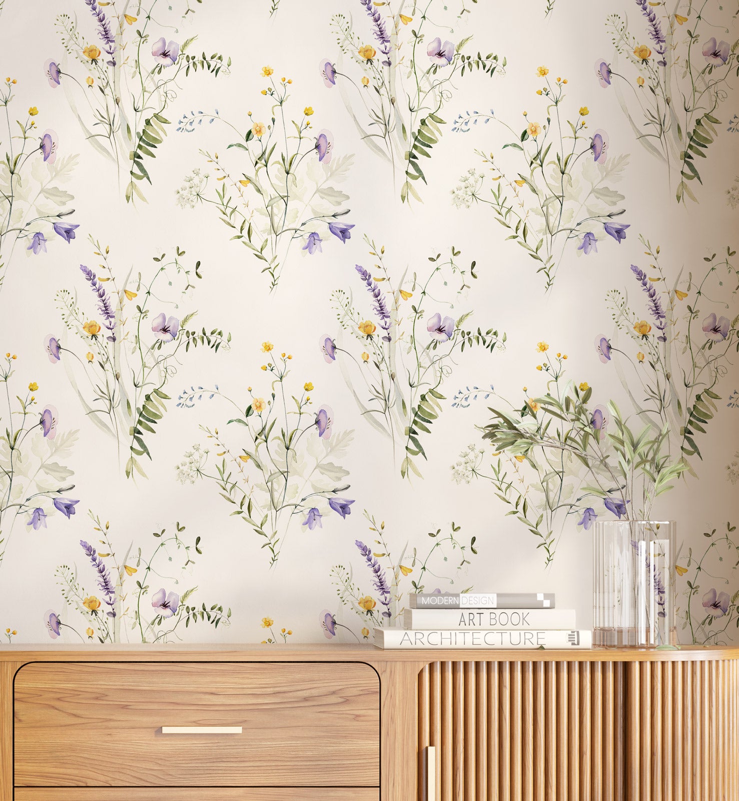 Botanical Wildflower Pattern Wallpaper
