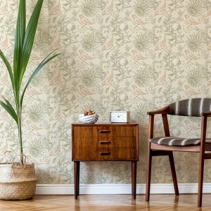 Vintage Botanical Birds & Pomegranate Wallpaper