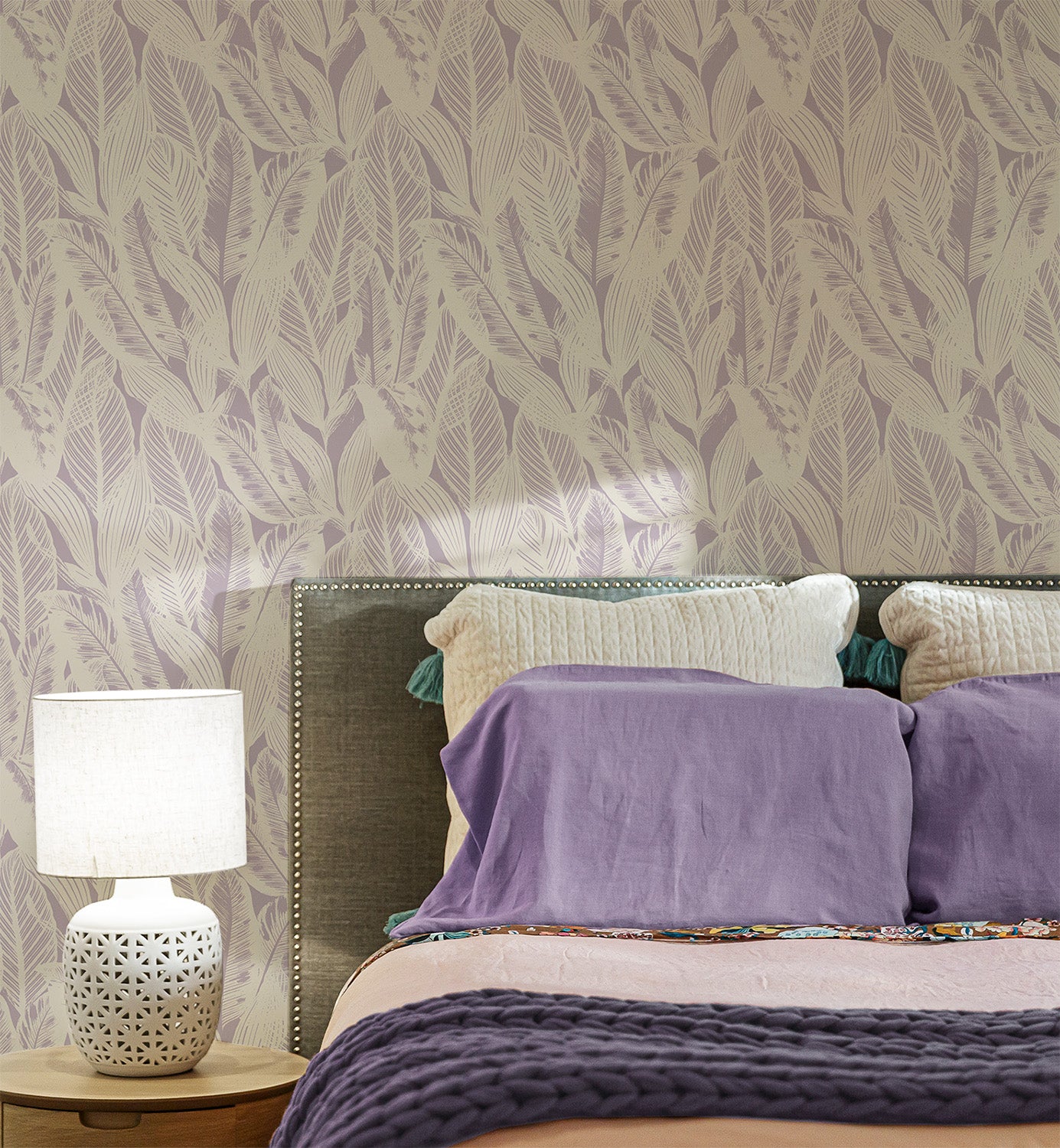 Banana Leaves Lavender Minimal Tropical Wallpaper