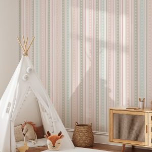 Pastel Winter Pattern with Stripes and Snowflakes Wallpaper