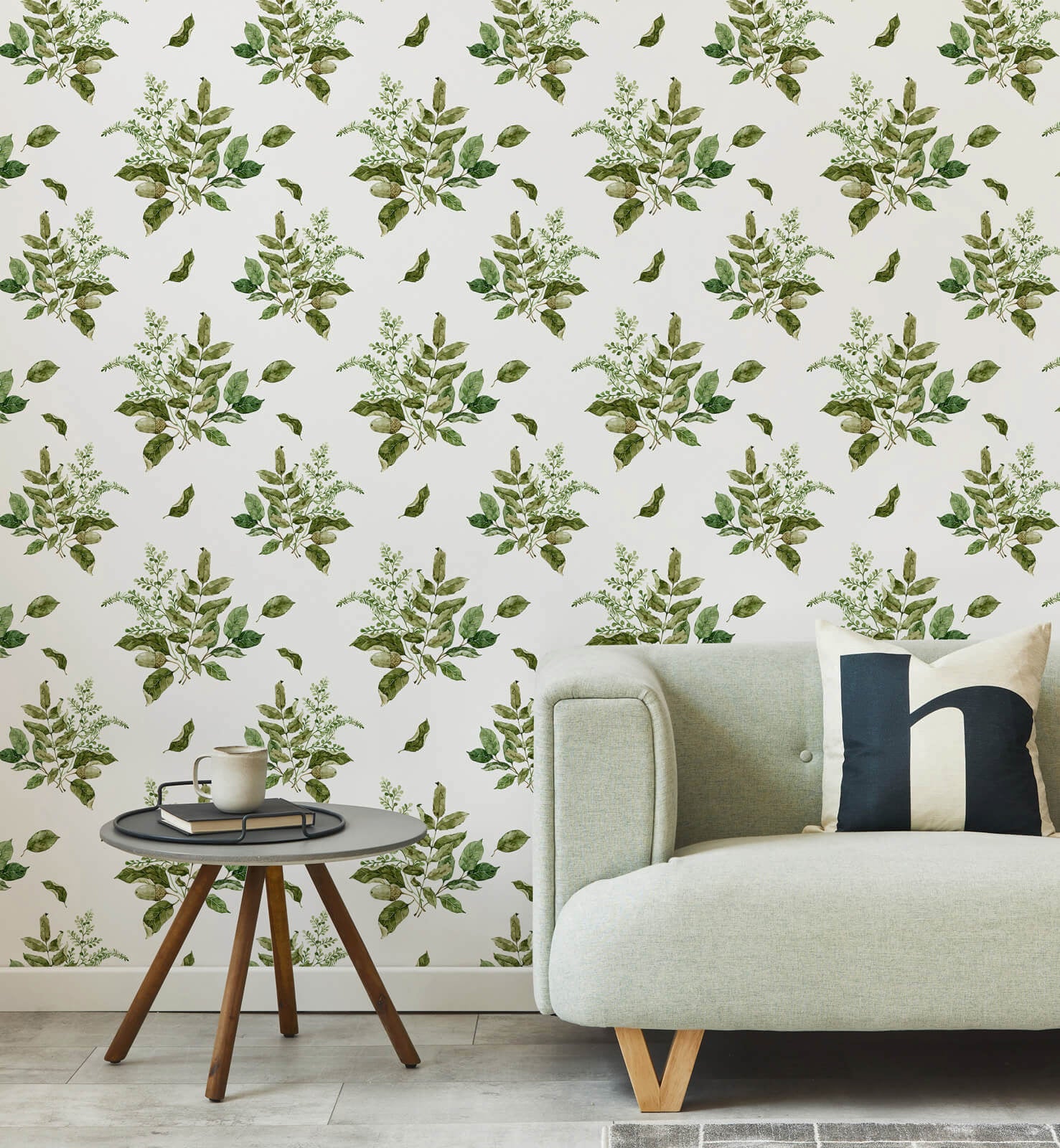 Green Leaf Watercolor Pattern Wallpaper
