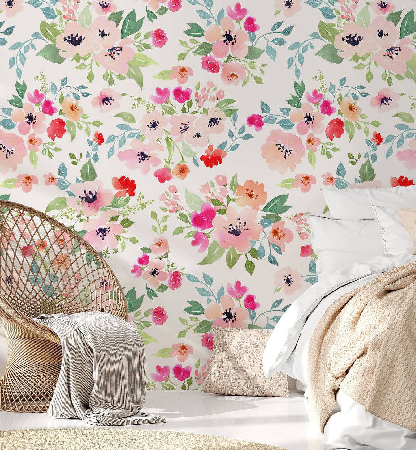 Hand Painted Floral Wallpaper