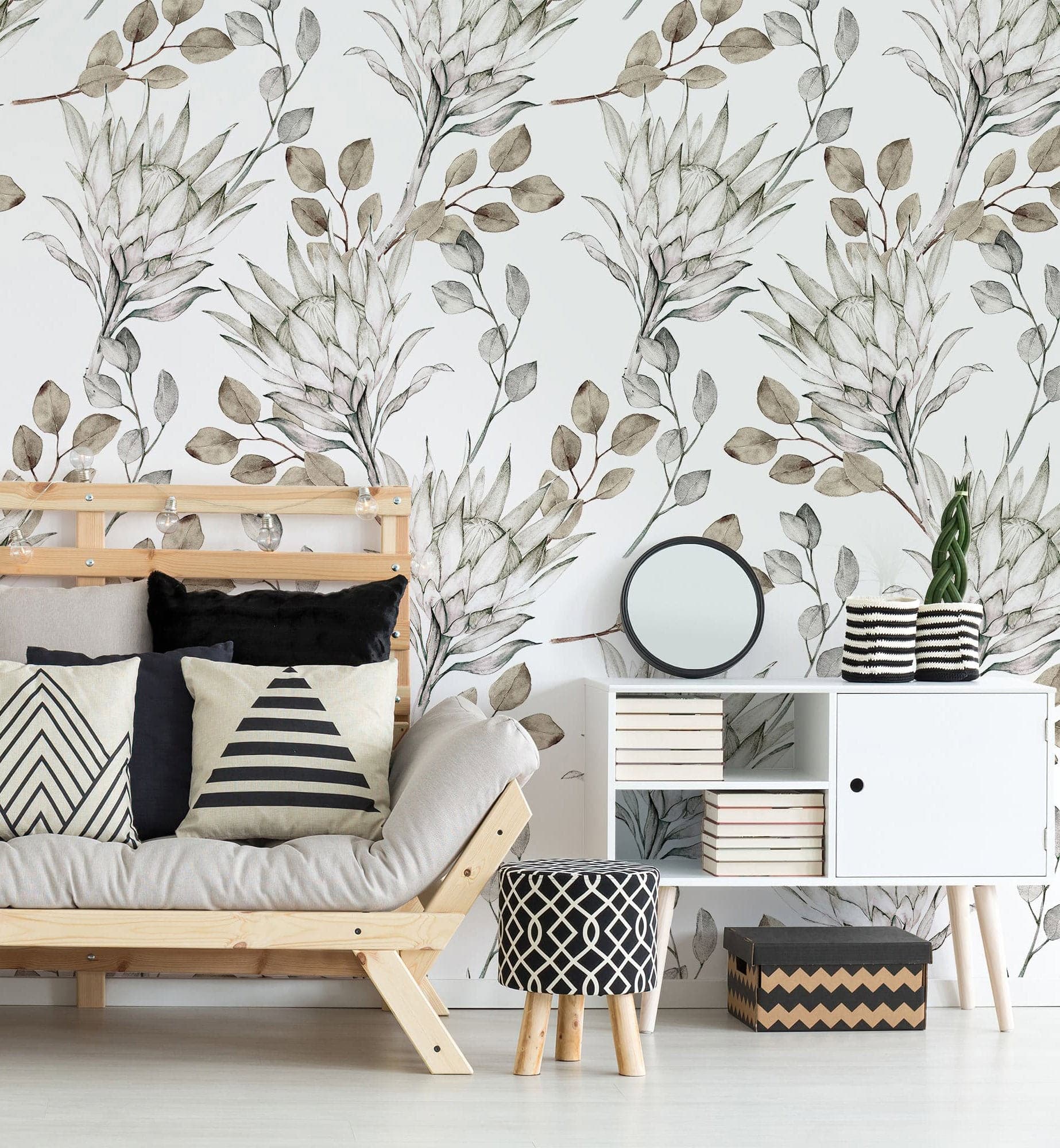 Watercolor Eucalyptus Leaves Floral Wallpaper