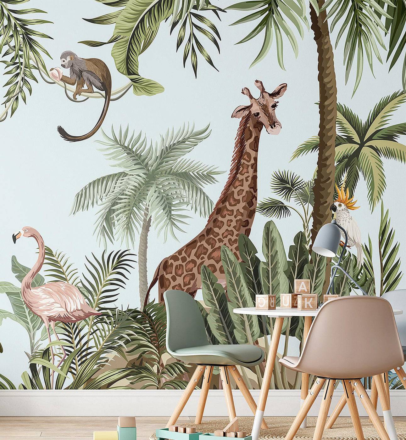 Jungle Animal Palm Wallpaper