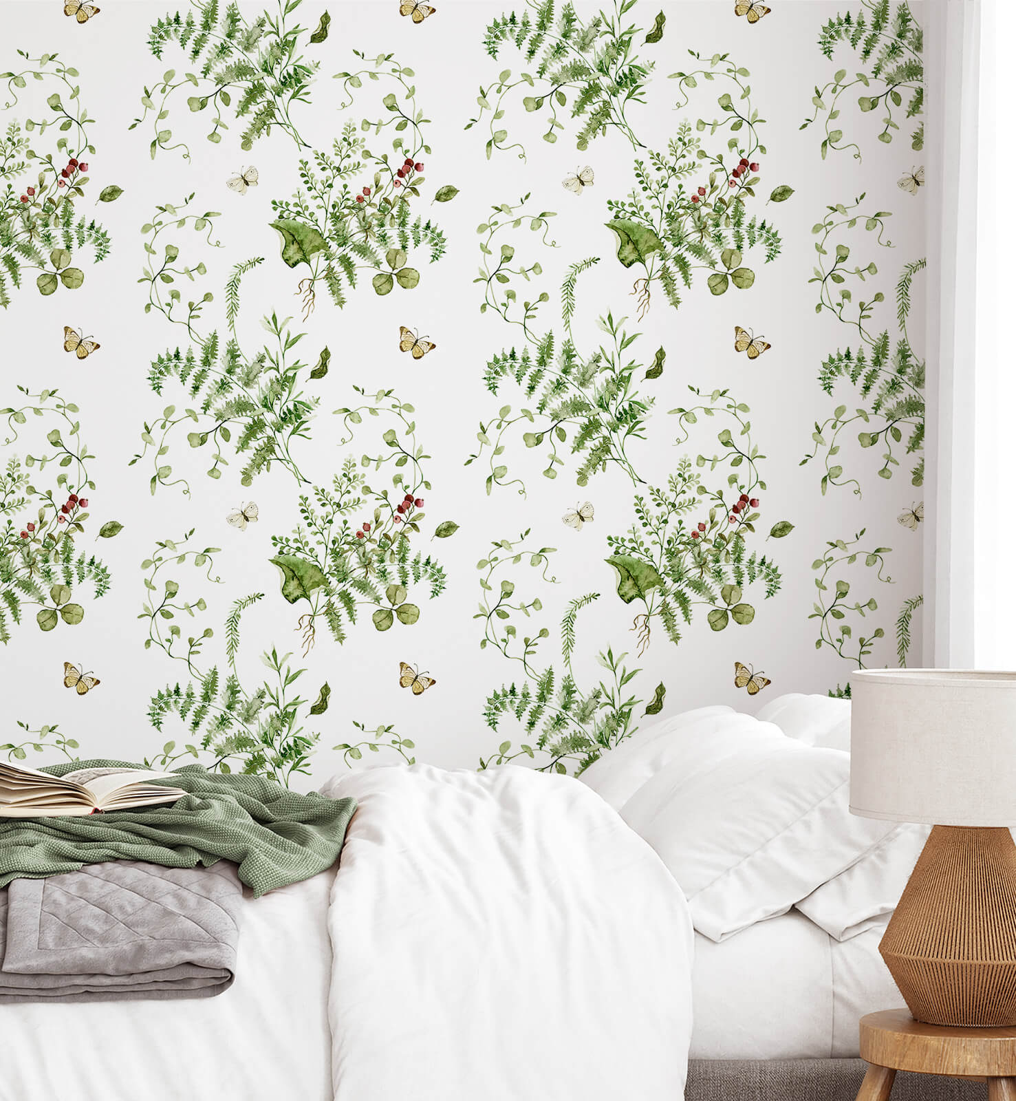 Botanical Green Leaf Floral Wallpaper