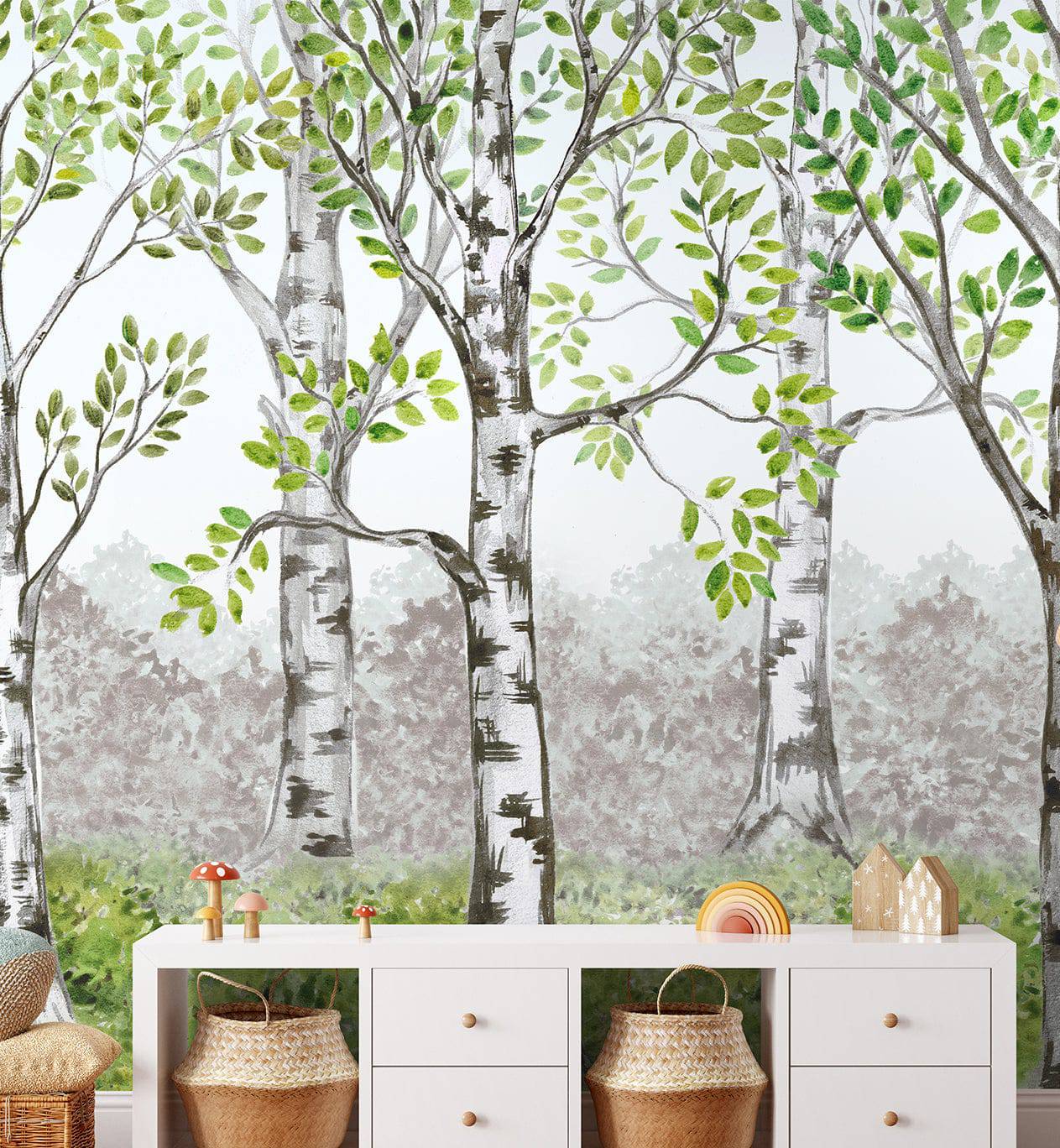 Watercolor Birch Grove Wallpaper