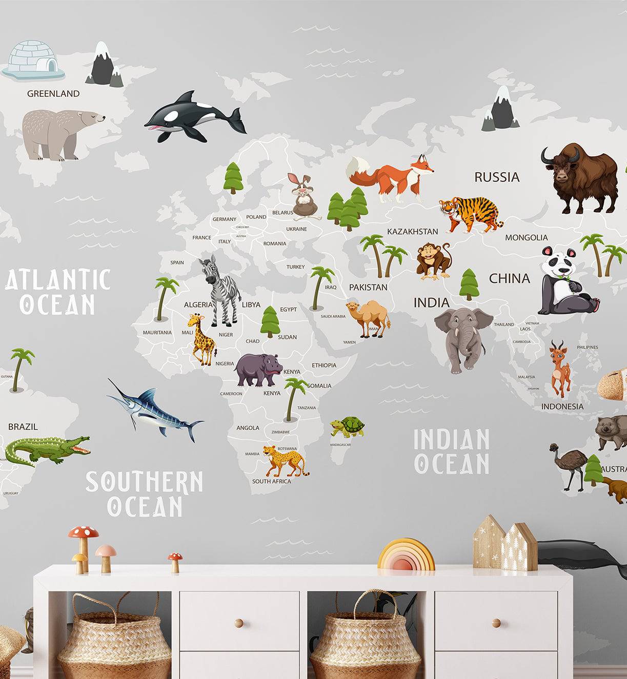 Animals world Map Wallpaper